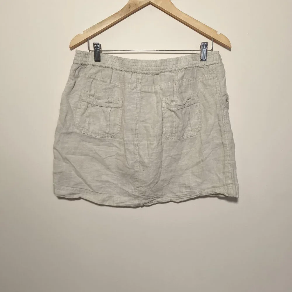 y2k Max Studio 100% Linen Mini Length Elastic Waist Pull On Skirt sz L Beige
